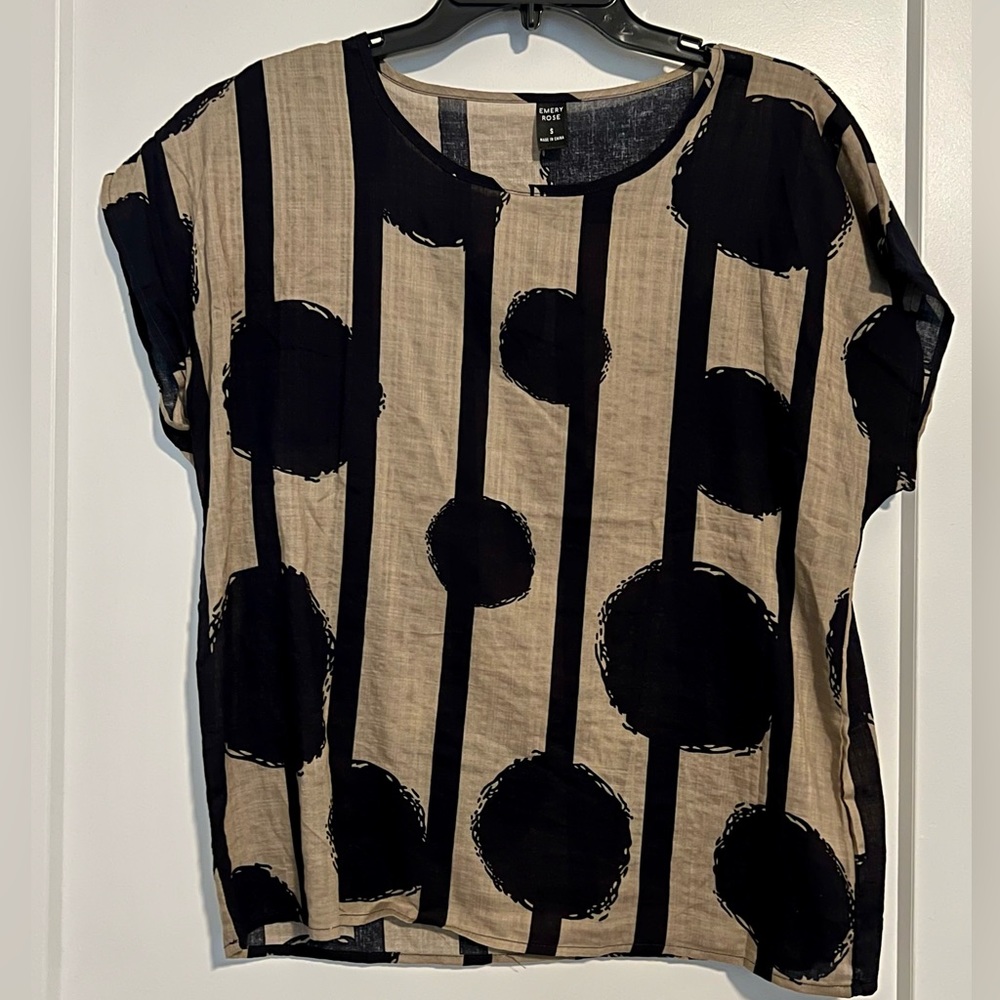 Tan & Black Polka-Dot Blouse